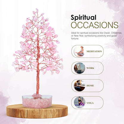 Crocon® Rose Quartz Heart Shape Base Crystal Tree, Birthday Gifts for Women, Healing Crystals Tree of Life, Positive Energy, Good Luck, Home Office Decor Gifts, Gift for Women - Sister Mom & Grandma
