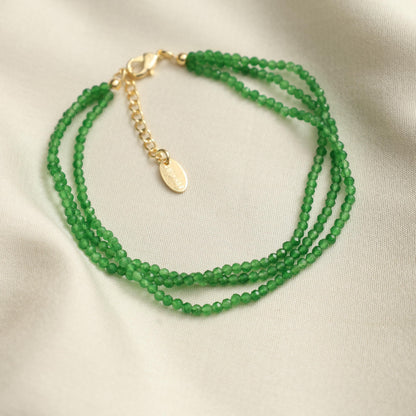 Gempires Green Jade Beaded Bracelet Multi Strand Crystal Gemstone Jewelry Hypoallergenic 8 Inch Gold Plated Everyday Wear Bracelet For Her
