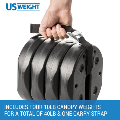 US Weight 40 Pound Canopy Weight Set of 4 and Carry Strap with No-Pinch Design - Easy Installation and Removal to Secure Tents, Canopies, and Umbrellas at Outdoor Events