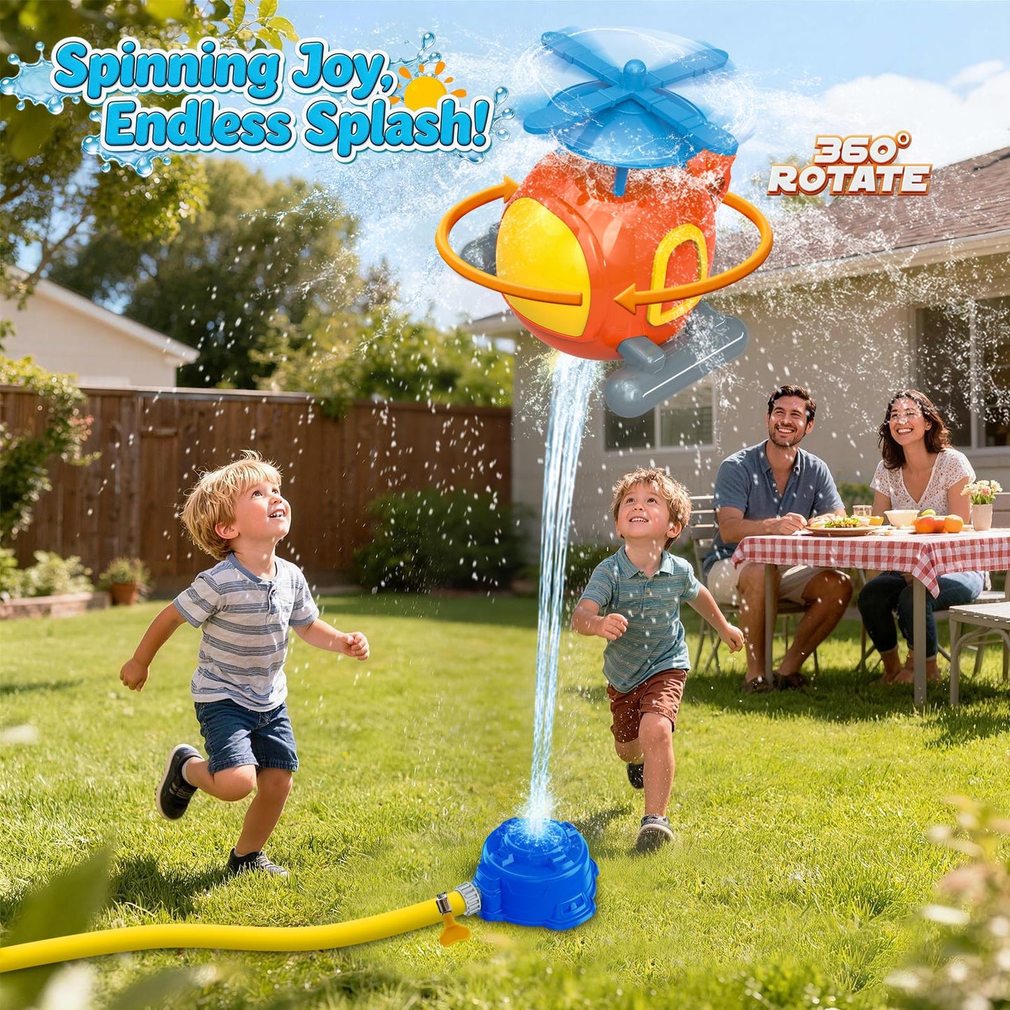 Helicopter Water Sprinkler for Kids Outdoor Play 4-12, Summer Outside Backyard Spinning Splashing Fun Sprinklers Toys-Sprays Up to 4-6ft High, Helicopter Launcher Outdoor Water Fun Toys for Kids