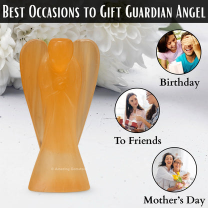 Amazing Gemstone Orange Selenite Angel - Orange Selenite Crystal Angel and Pocket Guardian Angel Crystal Figurines (3 inches)