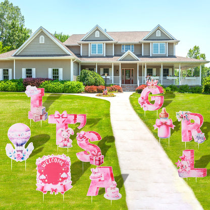 EASY JOY 10PCS Its A Girl Yard Sign with Stakes Pink It's A Girl Baby Shower Yard Sign for Gender Reveal Outdoor Garden Lawn Party