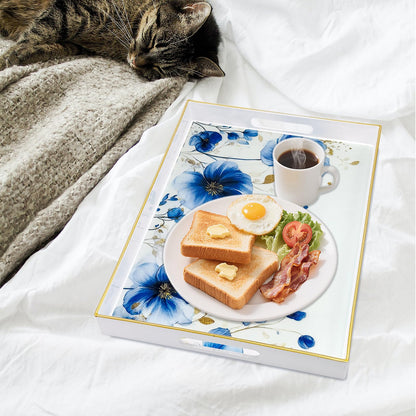 PDUHKO Serving Tray with Handles, 15.7 * 11.8 inches, Plastic Ottoman Tray with Exquisite Paintings, Trays for Coffee Table