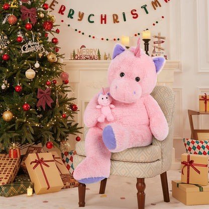 MorisMos Giant Pink Unicorn Stuffed Animal with Pony Plush Toy,39" Large Mama & Baby Stuffed Unicorn Toys Gift for Girl Boy Women Girlfriend,3ft Big Stuffed Animal for Baby Shower Birthday Party Decor