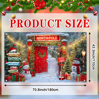 Lecheme Christmas Backdrop for Photography North Pole Santa's House Banner Snowy Forest Red Barn Door Christmas Banner Xmas Holiday Family Photo Background Party Decorations
