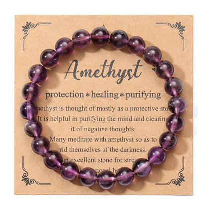 Jovivi Amethyst Crystal Bracelets for Women Men - 8mm Handmade Natural Semi Precious Gemstone Beaded Bracelets, Round Stone Beads Stretch Bracelet, Healing Yoga Bracelets Jewelry Gifts