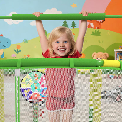 LANGXUN 60" Trampoline for Kids, 5ft Toddler Mini 6-in-1 Trampoline Indoor Outdoor with Swing, Basketball Hoop, Dart Board, Rings, Christmas Toys Birthday Gifts for Girls Boys