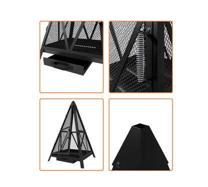 Kingson Pyramid Fire Pit, Heavy-Duty Steel Smokeless Wood Burning Fire Bowl for Outdoor Patio Garden Backyard, Bohemian & Meditation Decor