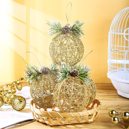Christmas Ball Ornaments, 4pc Set Gold Pinecone Rattan Thread String Christmas Tree Ornament Xmas Trees Wedding Party Decorations