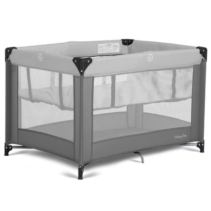 Dream On Me Zazzy Portable Playard with Bassinet - 360° Mesh Visibility, Quick Folding Travel Friendly Design, Carry Bag and Foldable Mattress Pad Included, Compact and Lightweight - Gray
