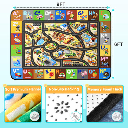 Diysani Construction Site Play Rug 6x9FT Car Rug for Kids Toy Cars Non-Slip Car Carpet Baby Play Mat for Floor Washable ABC Alphabet Playroom Nursery Preschool Daycare Classroom Carpet
