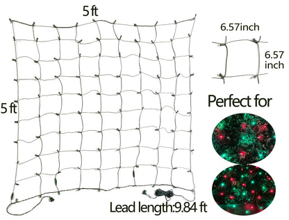 HISHINY LED Christmas Net Lights Outdoor, 5ftx5ft 100LED Green Wire, Connectable Bush Mesh Net Lights String for Halloween Christmas Party,Shrub,Yard,Tree（Red&Green）