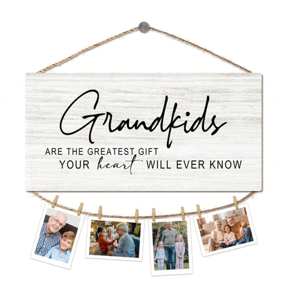 Foyoulame Grandkids Hanging Photo Display, Grandparents Grandchildren Wooden Picture Board for Photos, Christmas Birthday Gifts for Grandparents from Grandkids Decorative Photo Holder for Wall
