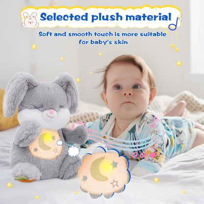 MIAODAM Soothing Cuddle Plush Toy, Breathing Stuffed Animal Bunny Plush with Realistic Breathing Action and Relaxing Music, for Babies and Toddlers, Hugging Plush for Emotional Comfort