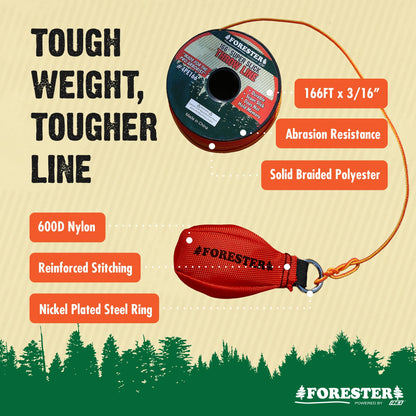 FORESTER Arborist Throw Line Kit | 11oz Throw Weight & 166ft Rope | Ultra Slick 100% Polyester Rope | Arborist Equipment For Tree Climbing
