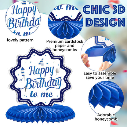 Clabby 12 Pieces Birthday Table Decorations Blue Honeycomb Centerpieces for Table Decor Cute Birthday Honeycomb Topper for Women Men Anniversary Theme Party Supplies Photo Props