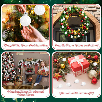 36 Pcs 1.57 inches White Christmas Ball Christmas Tree Ornaments Christmas Tree Pendants Xmas Shiny Balls Baubles Set Christmas for Christmas Tree Hanging Wreath Garland Decorations（White）