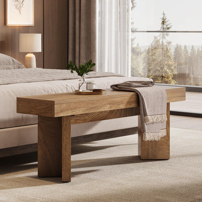 Tribesigns 47" Wooden Entryway Bench, Farmhouse Indoor End of Bed Bench, Long Table Benches Seat for Bedroom, Hallway, Foyer, End of Bed (Rustic Brown)