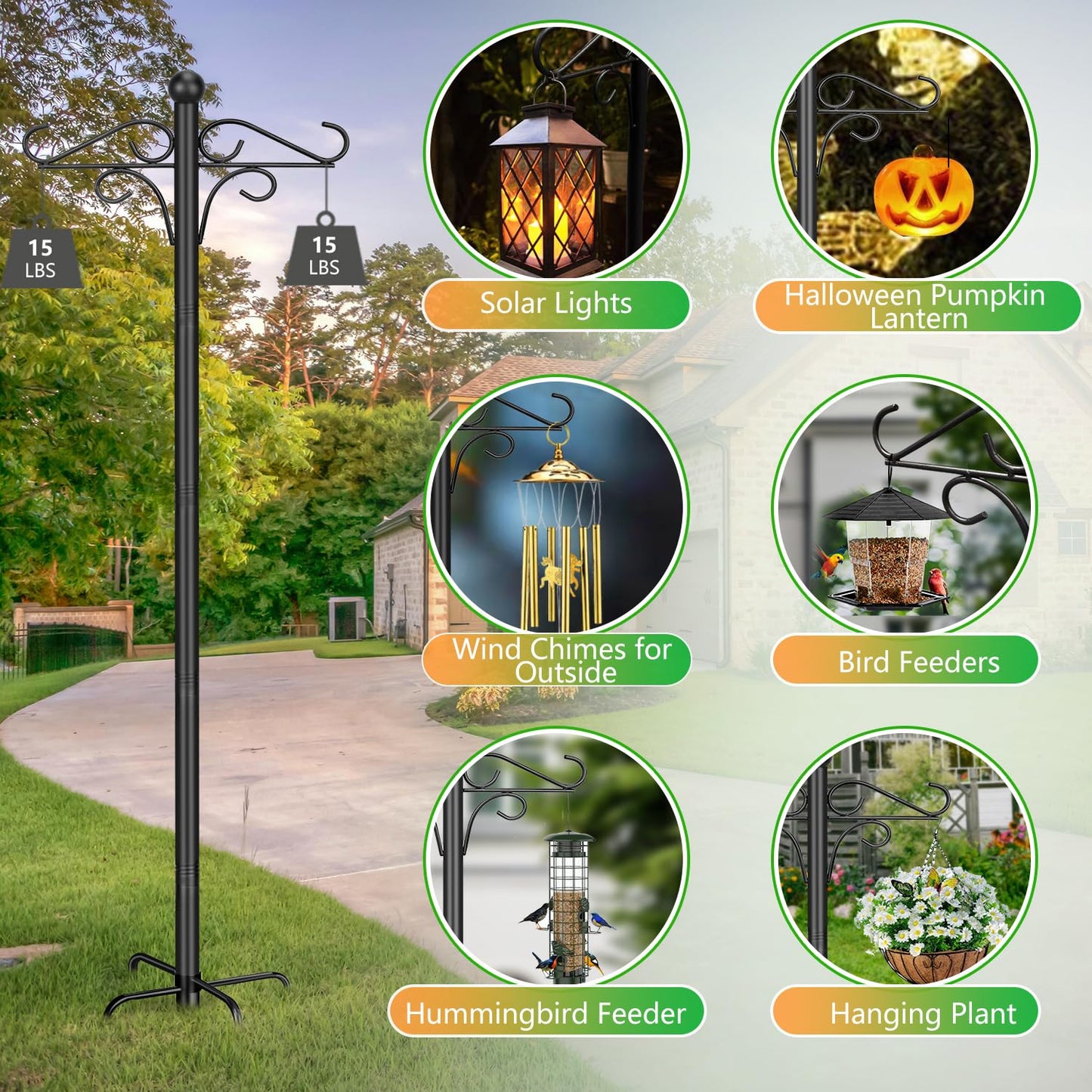 PIYILO Shepherds Hooks for Outdoor, 2 Pack 76.8 in Heavy Duty Bird Feeder Pole, Thickened Double Shepherd Hook Stand for Hanging Plants, Lanterns, Solar Lights, Wind Chime, Hummingbird Feeder, Garden