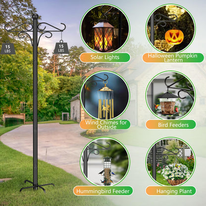 PIYILO Shepherds Hooks for Outdoor, 2 Pack 76.8 in Heavy Duty Bird Feeder Pole, Thickened Double Shepherd Hook Stand for Hanging Plants, Lanterns, Solar Lights, Wind Chime, Hummingbird Feeder, Garden