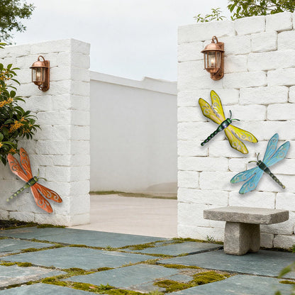 PLASUPPY Metal Dragonfly Wall Decor Outdoor Garden Fence Art Hanging Decorations for Patio, Yard, Indoor Home, Living Room, Bedroom, 3 Pack