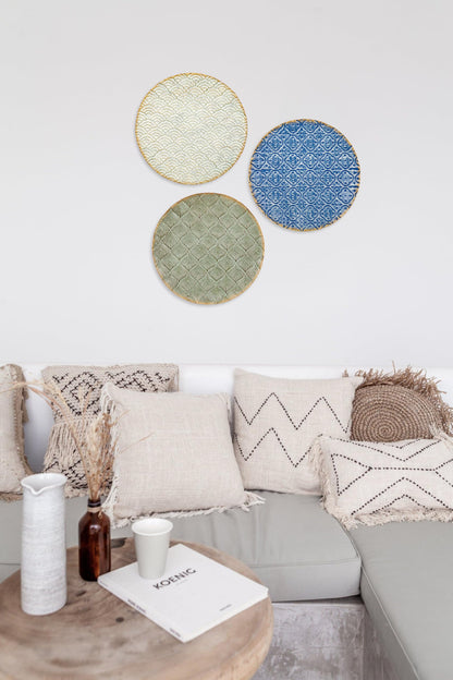 Briful 12" Wall Décor Pack of 3 Metal Blue White Washed Starbursts Radial Plate Wall Art Modern Accent Hanging Wall Decorations For Home Office Bedroom Or Living Room Wall Sculptures