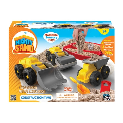 Mighty Sand Construction Time Playset for Kids – Soft Moldable Sand, Trucks, Tools & Play Tray for Sensory Building Fun and Imaginative Play Without Mess