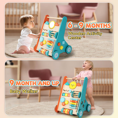 BAUTIA Wooden Baby Walker, Montessori Walker for Babies 6-12 Months, Push Walking Toys for 1 Year Old Learning to Walk