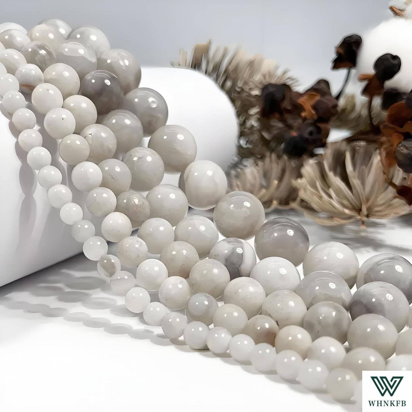 WHNKFB 8mm 50PCS Natural White Crazy Lace Agate Round Beads, Milky Pearl-Alternative Loose Stone Beads for Jewelry Making Craft - 4mm 6mm 8mm 10mm Options with Free Elastic Cord
