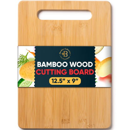 Bamboo Cutting Board, Wooden Kitchen Chopping Board for Food Prep, Chopping, Carving Meat, Fruits Vegetables, 12.5" x 9"