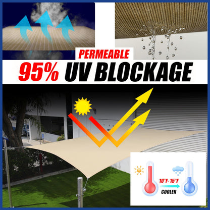 ShadeMart 10' x 10' x 14.1' Beige Triangle Sun Shade Sail Canopy SMTAPRT10, Water Permeable & UV Block, Heavy Duty, Easy Install & Durable for Patio Garden Backyard - We Make Custom Sizes
