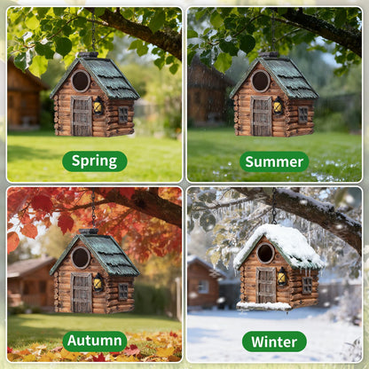 Bird Houses for Outside Real Wood-Look Resin Bird House with Hanging Chain – Waterproof & Durable Forest Birdhouses for Outdoors for Bluebird Finches Cardinals Bird Nesting Garden, Patio, Yard