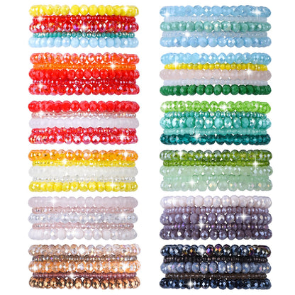 NCPLYGOU 60pcs Crystal Beaded Bracelet Bulk for Women Colorful Beaded Bracelet Boho Multi Layer Stacking Bracelets Stretchy Strand Shiny Crystal Bead Bracelets