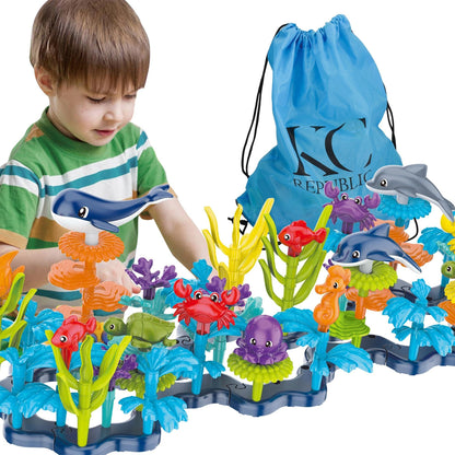 KC Republic Ocean Reef 125 pcs Building Toy Set for Toddlers and Kids Age 3, 4, 5, 6 Year Old Boys and Girls Stacking Reef Garden Building Toy STEM (125 pcs)