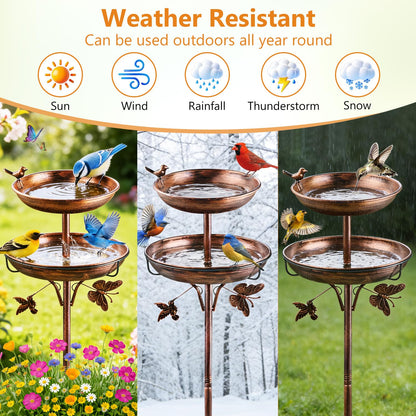 2 in 1 Bird Bath for Outside, 42 Inch Tall Free Standing Birdbaths Outdoor, Metal Bird Feeder Bowls for Garden Lawn Decor, Antique Bronze