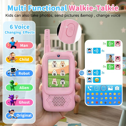 Video Walkie Talkies for Kids, 2 Pack Rechargeable Long Range Walkie-Talkie with HD Camera, Birthday Gift Toys for Girls Boys Ages 3-12 Indoor Outdoor Toys for Family Games, Camping, Hiking, Pink