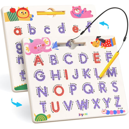 JoyCat Magnetic Animal Letter Tracing Board, Double-Sided ABC Magnets for Toddlers, Uppercase & Lowercase Letter Writing Practice - Preschool Learning Toys, Road Trip Car Activities for Kids Ages 3-5