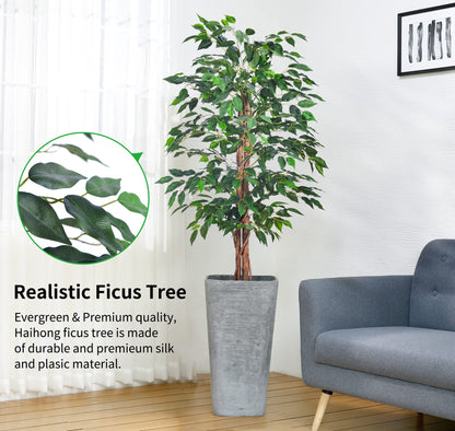 HAIHONG Artificial Ficus Tree 4FT Faux Silk Plants with Sturdy Plastic Nursery Pot,Fake Ficus Trees for Home Office Farmhouse Indoor Outdoor Decor Perfect Housewarming Gift (4FT-1Pack)