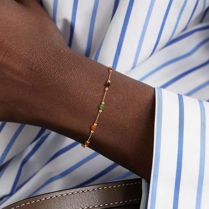 MEVECCO Gold Bracelet for Women 18K Gold Plated Colorful Agate Stone Custom Handmade Mixed Beaded Charm Chain Bracelet Stack Jewelry Gifts