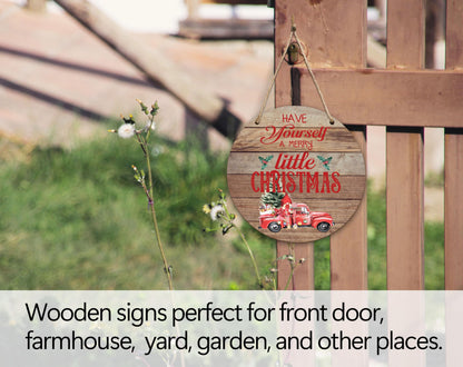 Wooden Welcome Sign For Front Door, Merry Little Christmas Decor Sign, Outdoor Hanging Signs, Farmhouse Front Porch Decor - 12
