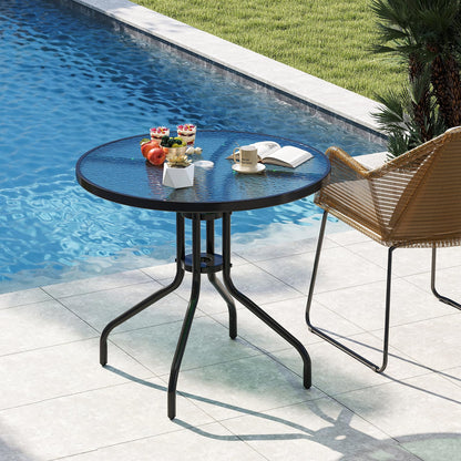 Giantex 31.5" Outdoor Bistro Table, Patio Round Dining Table w/Tempered Glass Tabletop & 2" Umbrella Hole, Heavy-Duty Metal Frame for Garden Yard Poolside Porch (31.5"x31.5"x28.5")