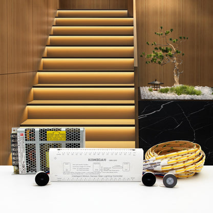 KOMIGAN Intelligent Motion Triggered LED Stair Lighting Kit KMG-3233, 40" Cuttable LED Strip Light for Indoor LED Stair Lights (Warm White 3000K,16 Stairs)