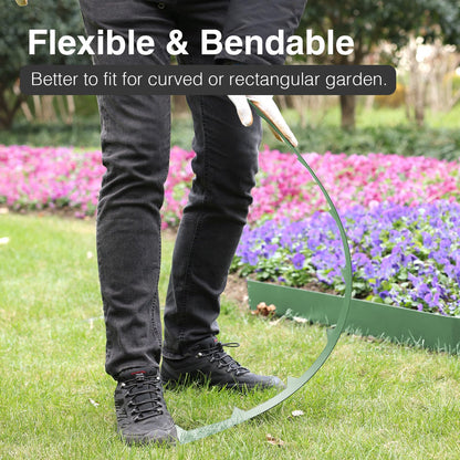 Pmango 10-Pack Galvanized Steel Landscape Lawn Edging - 4.5 inch Height Green Powder Coated Bendable Metal Strips - Hammer-in Edge Border - Yard Pathway Divider 40 inch Each(33Ft Total), #LYLB45GN-US