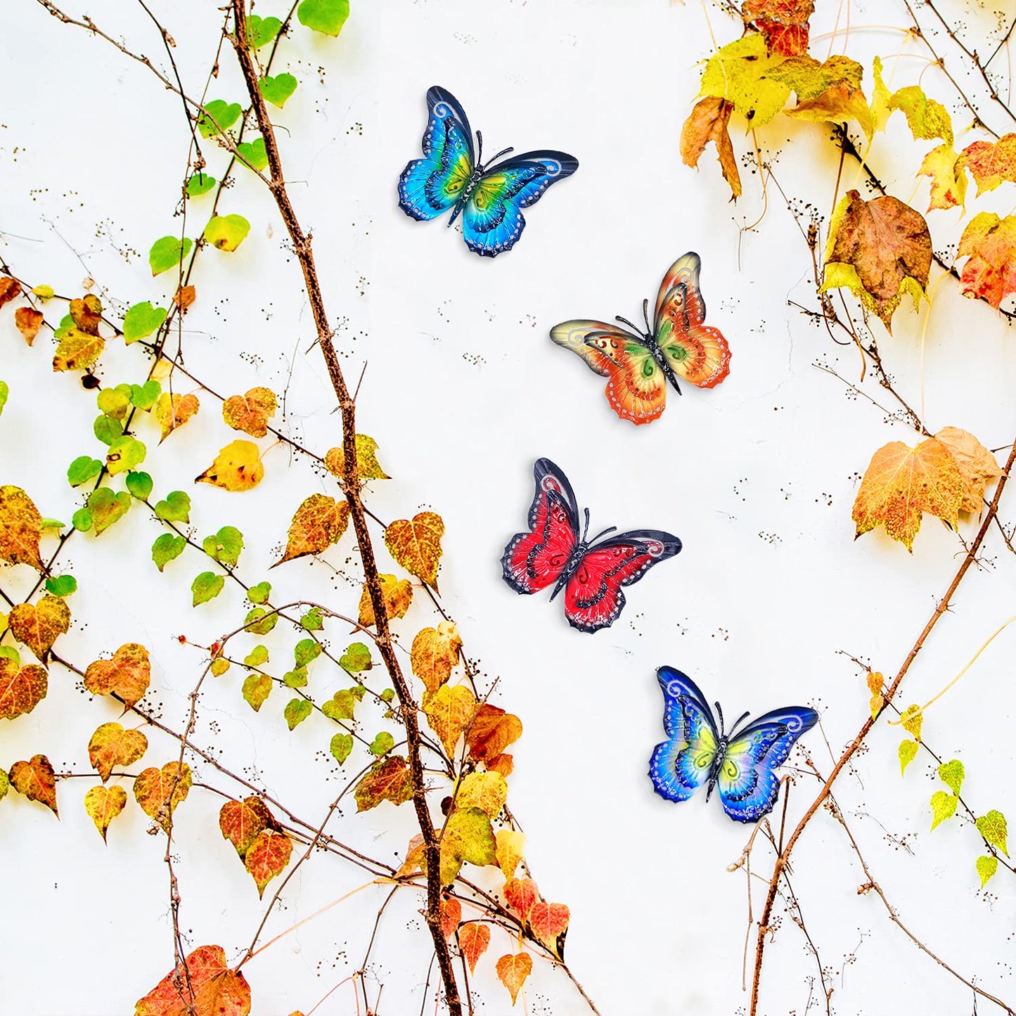 Metal Butterfly Outdoor Wall Decor- 6.5'' Double Wings Butterflies, Hanging Decorations for Fence Garden Yard Patio