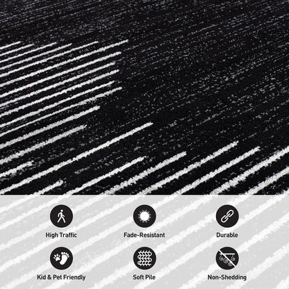 Rugshop Bohemian Stripe Stain Resistant High Traffic Living Room Kitchen Bedroom Dining Home Office Area Rug 2'7" x 4' Black