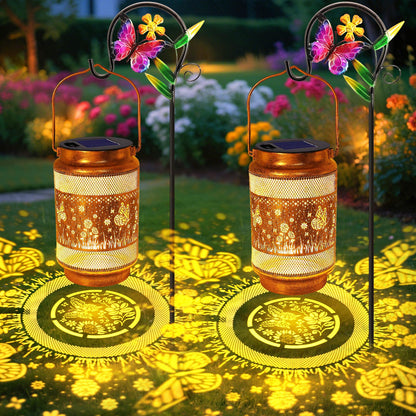 2 Pack Butterfly Solar Lanterns Outdoor Waterproof Solar Garden Decor, Birthday Gifts for Mothers Day Women Mom Grandma, Metal Hanging Lights with Shepherd Hook for Outside Yard Patio Pathway Porch