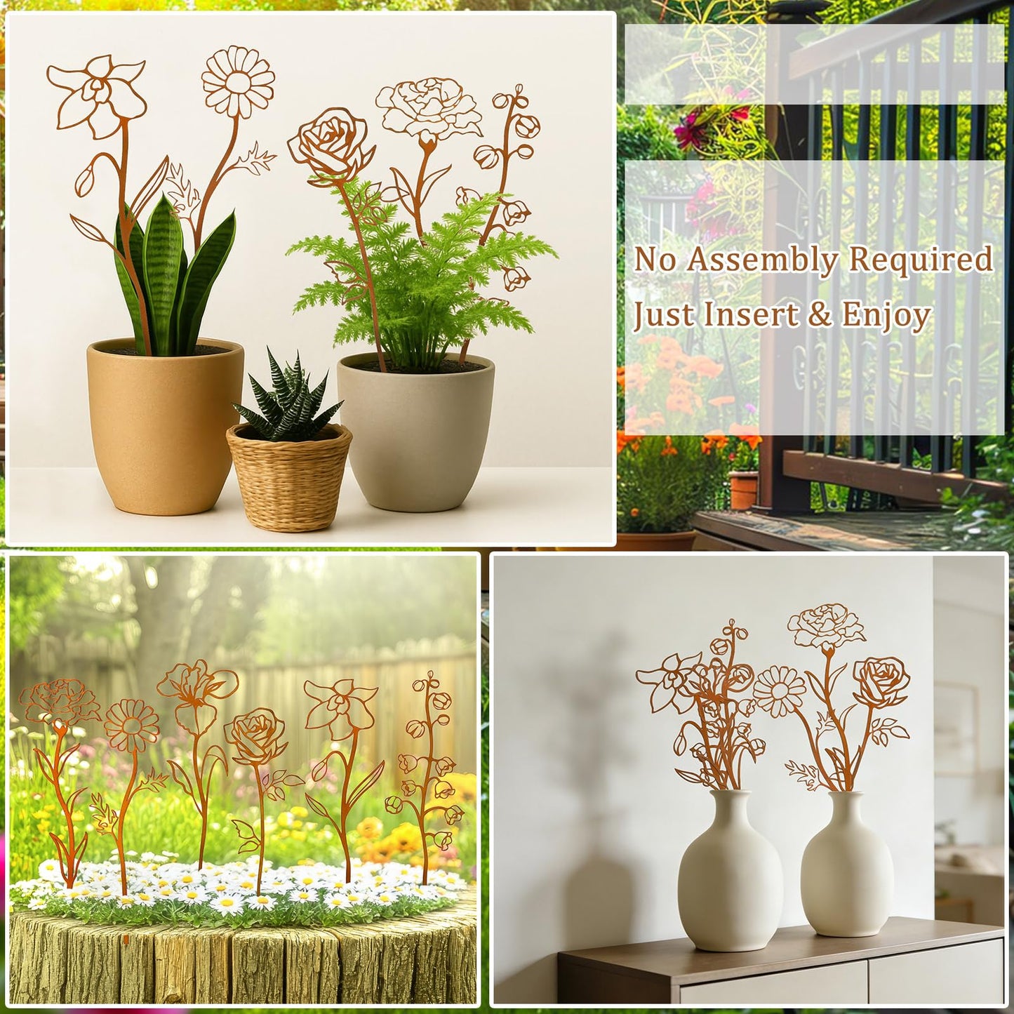 JULEASEL Rusty Metal Flowers for Outside, 6 PCS Decorative Garden Stakes, Metal Yard Art Outdoor Flower Bed Decor, Garden Stakes Decorative for Lawn, Pots, Walkway