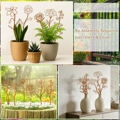 JULEASEL Rusty Metal Flowers for Outside, 6 PCS Decorative Garden Stakes, Metal Yard Art Outdoor Flower Bed Decor, Garden Stakes Decorative for Lawn, Pots, Walkway