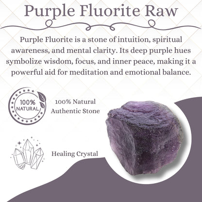ANAYA AGATE Purple Fluorite 2 Pcs Raw Crystals Rough Gemstones w/Authenticity Card, Velvet Pouch - Large 1.25–2.0" Raw Stones for Tumbling, Cabbing, Polishing, Cutting Natural Healing Crystals for Home Decor, DIY Stones