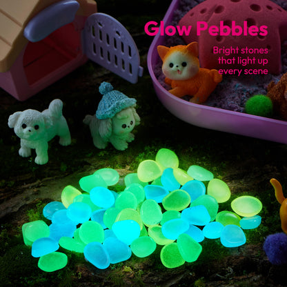 JOVA Klever Kits Cute Pet Sensory Bin for Toddlers with Glow in The Dark Stones, Sandbox with Lid Dual-Color Sand, Preschool Learning Activities Gifts for Boys Girls Age 3+